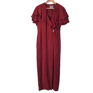 Vintage Beau David Rayon Sueded Ruffle Sleeves Surplice Midi Dress 8